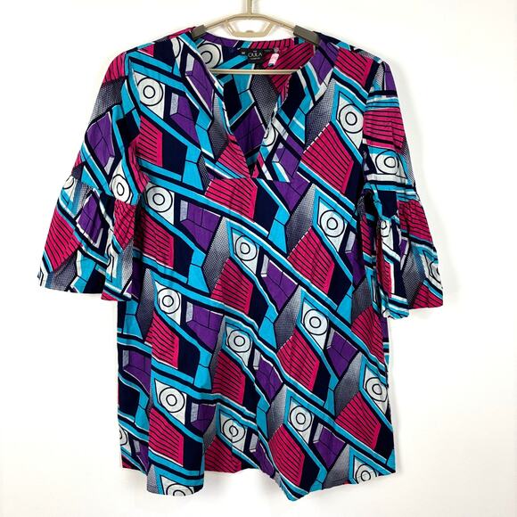 The OULA Company Dresses & Skirts - The OULA Company Colorful Mini Shift Dress 3/4 Bell Sleeves Medium art to wear